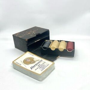 Vintage Poker Set with Chips and Cards